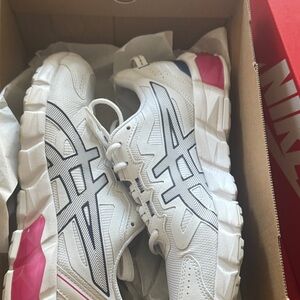 ASICS White Sneakers with Pink and Black Accents